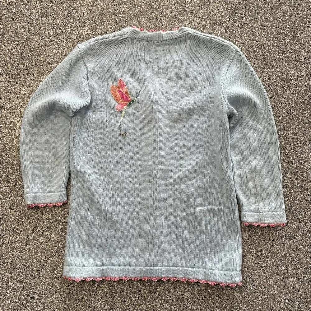 Storybook Knits Sweater Cardigan Womens XS Blue Vintage 90's Butterfly